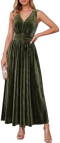 Sleeveless ribbed velvet maxi with pockets in Army Green
