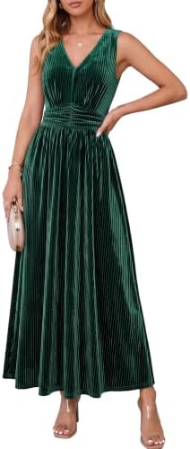 Sleeveless ribbed velvet maxi with pockets in Dark Green